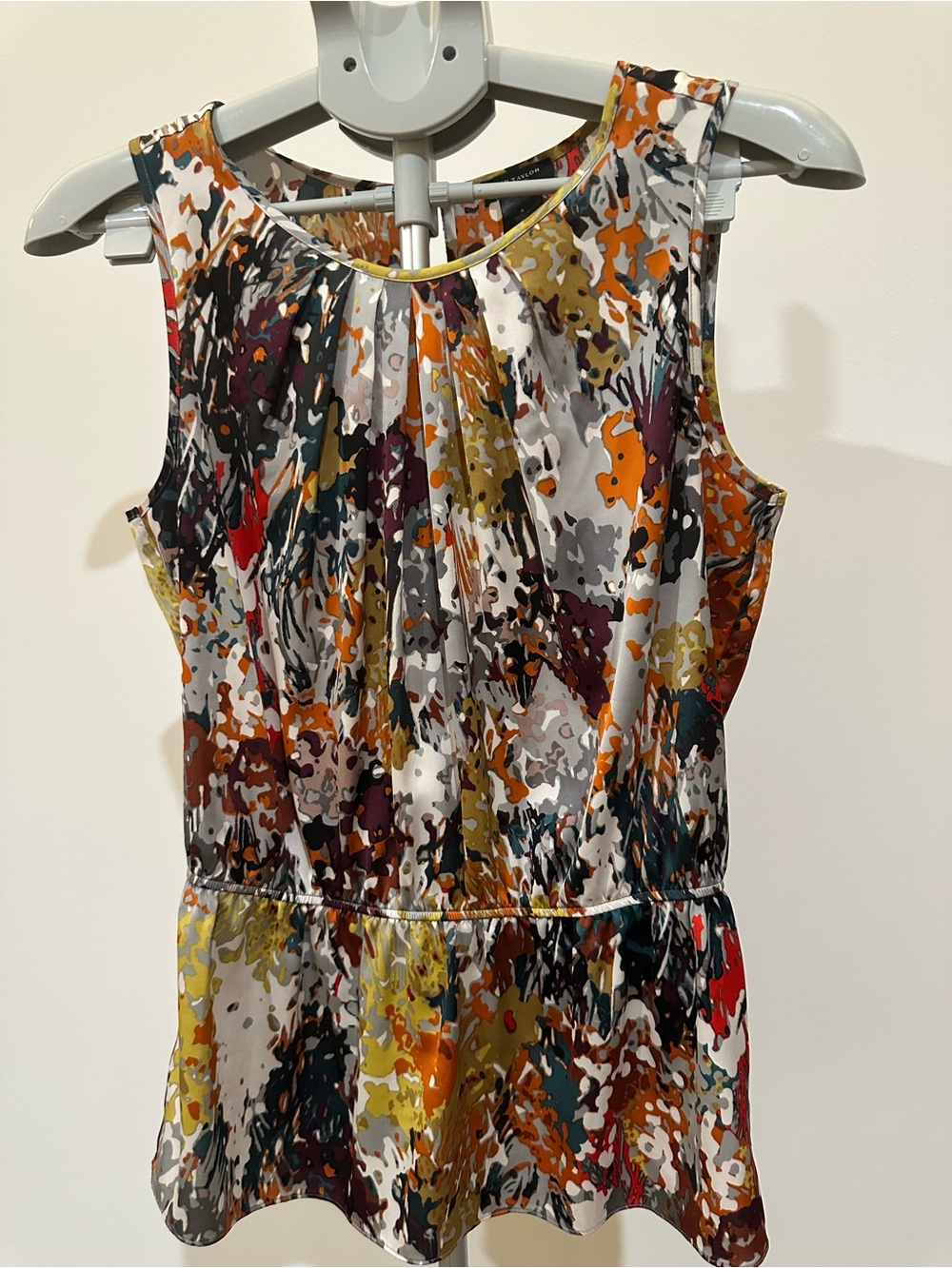 Ann Taylor Sleeveless Abstract Print Peplum Top in Multi-Color